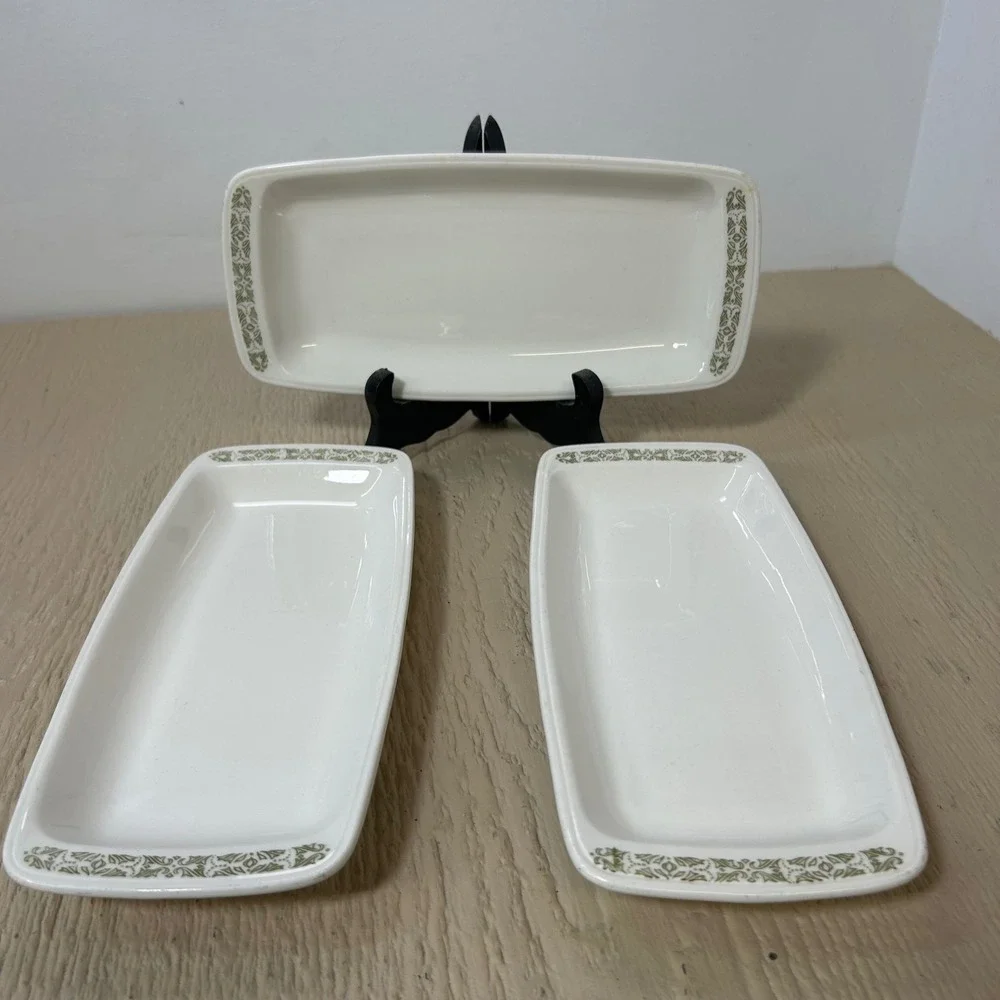 Mark‎ Buffalo USA Rectangular Trays Set 3 White Green Scroll Restaurant Ware